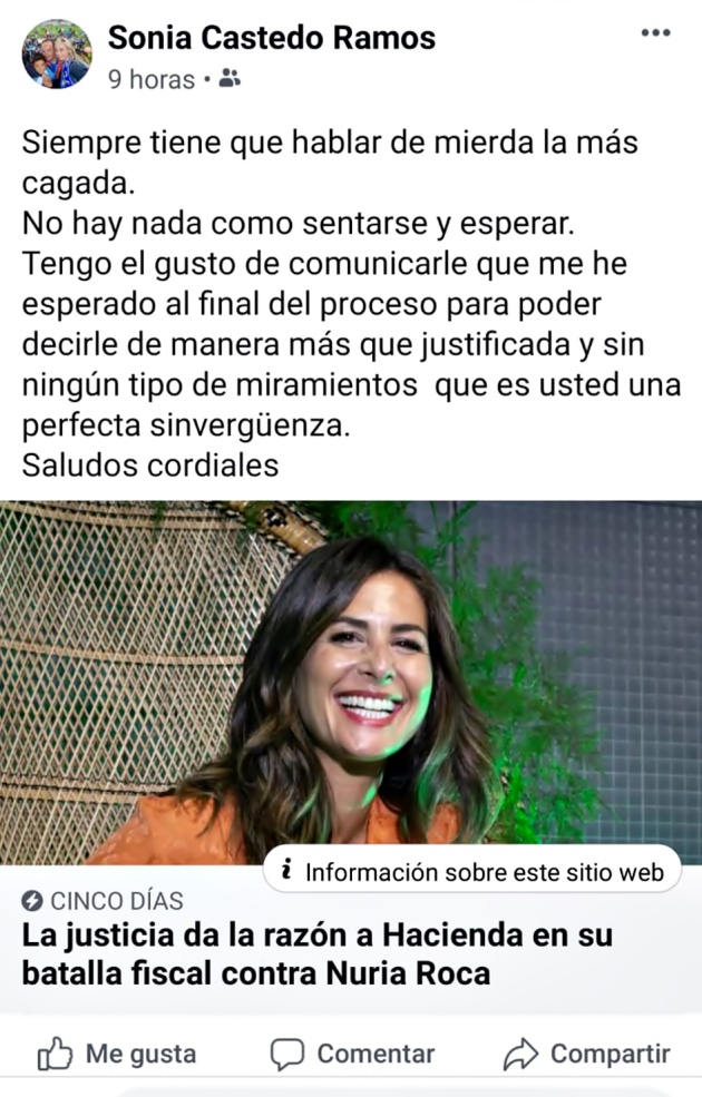 Castedo, a Nuria Roca: "Siempre tiene que hablar de mierda la más cagada" Castedo, a Nuria Roca: "Siempre tiene que hablar de mierda la más cagada"
