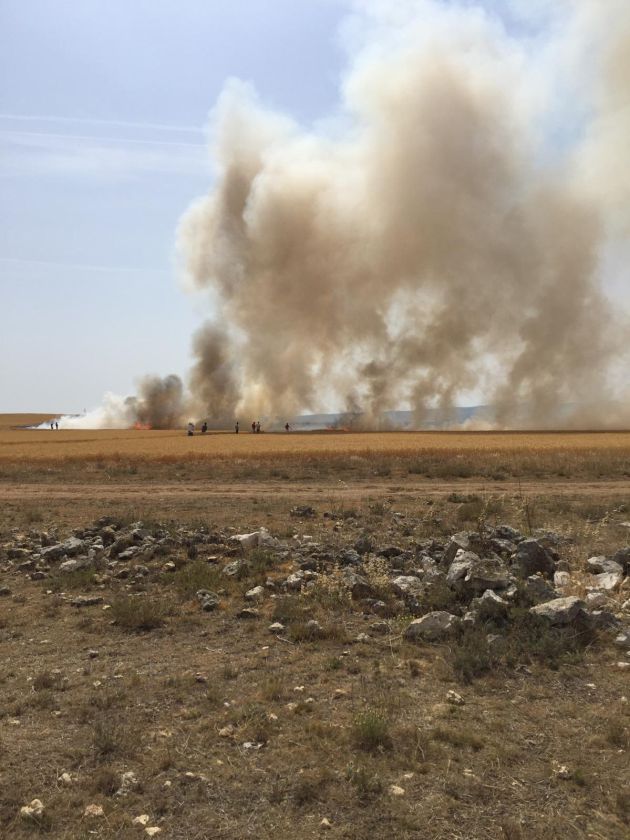 El foco del incendio localizado en una zona de cultivo de cereal El foco del incendio localizado en una zona de cultivo de cereal
