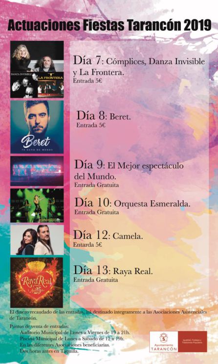 Conciertos Fiestas Tarancón: La recaudación de los conciertos de las fiestas de Tarancón irá destinada a 5 asociaciones del municipio Conciertos Fiestas Tarancón: La recaudación de los conciertos de las fiestas de Tarancón irá destinada a 5 asociaciones del municipio