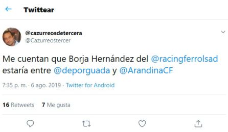 Captura del tweet en el que la cuenta de @Cazurreostercer avanza la información sobre Hernández. Captura del tweet en el que la cuenta de @Cazurreostercer avanza la información sobre Hernández.