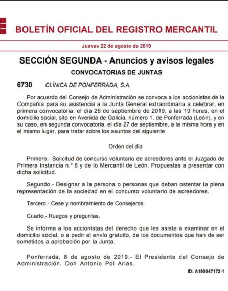 Clínica Ponferrada analiza entrar en concurso voluntario de acreedores Clínica Ponferrada analiza entrar en concurso voluntario de acreedores