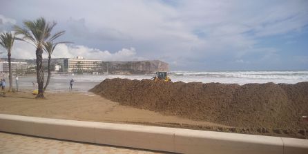 Dique de contención en la playa del Arenal de Xàbia. Dique de contención en la playa del Arenal de Xàbia.