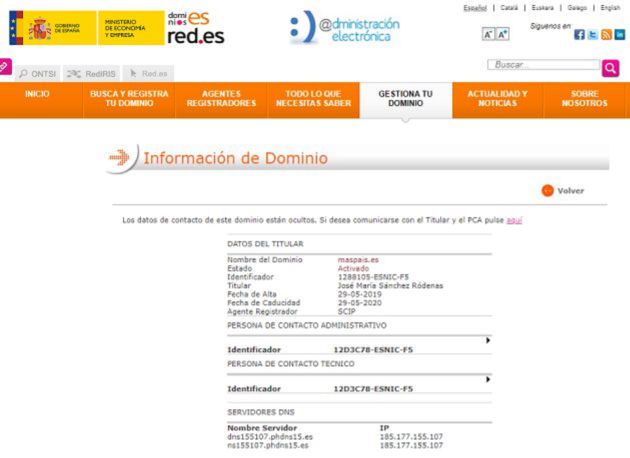 Información del dominio web de Más País. Información del dominio web de Más País.