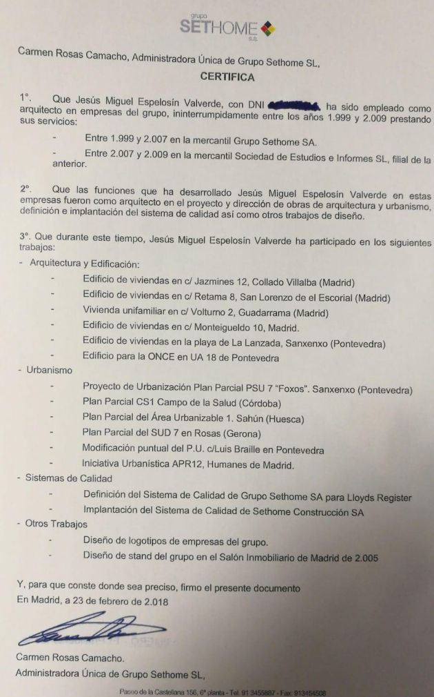 Documento expedido por Carmen Rosas en el que acredita la experiencia de Jesús Miguel Espelosín Documento expedido por Carmen Rosas en el que acredita la experiencia de Jesús Miguel Espelosín