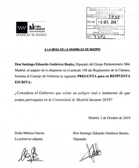 Más Madrid pide al gobierno de Ayuso que aclare el riesgo real de la "quema de parroquias" Más Madrid pide al gobierno de Ayuso que aclare el riesgo real de la "quema de parroquias"