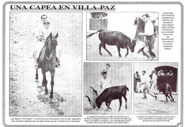 Capea en Villa Paz con Luis Miguel toreando con su hijo Miguel Bosé sobre sus hombros Capea en Villa Paz con Luis Miguel toreando con su hijo Miguel Bosé sobre sus hombros