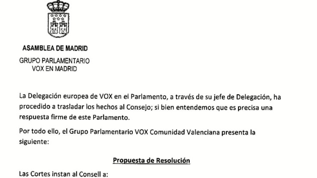 Texto de la PNL que Vox ha tenido que retirar Texto de la PNL que Vox ha tenido que retirar