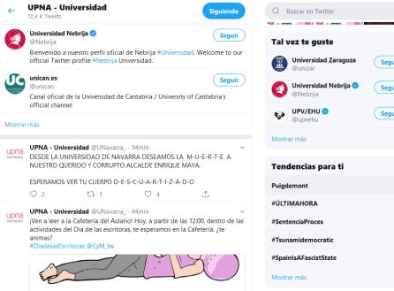 Hackean la cuenta de twitter de la UPNA con mensajes de odio hacia el alcalde de Pamplona Hackean la cuenta de twitter de la UPNA con mensajes de odio hacia el alcalde de Pamplona
