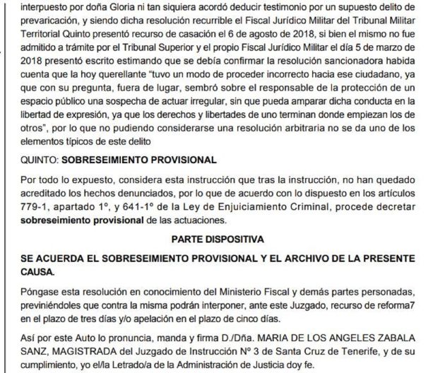 Auto de sobreseimiento de la causa contra los dos mandos de la Guardia Civil. Auto de sobreseimiento de la causa contra los dos mandos de la Guardia Civil.