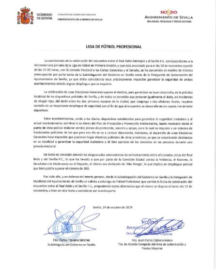 Piden cambiar de fecha el Betis-Sevilla por motivos de seguridad Piden cambiar de fecha el Betis-Sevilla por motivos de seguridad