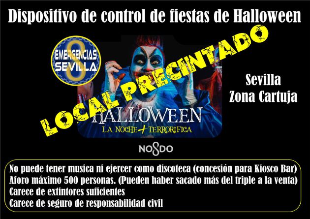 Convocatoria de la fiesta de Halloween en el local de la Isla de la Cartuja clausurado por la Policía Local de Sevilla por diversos incumplimientos Convocatoria de la fiesta de Halloween en el local de la Isla de la Cartuja clausurado por la Policía Local de Sevilla por diversos incumplimientos