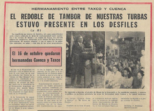 Hermanamiento con Taxco en 1979, con sonido de turbas en un desfile de los Tercios, con presencia conquense. Hermanamiento con Taxco en 1979, con sonido de turbas en un desfile de los Tercios, con presencia conquense.