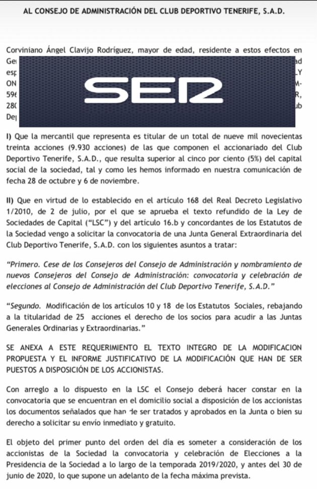 Clavijo pide un adelanto electoral en el CD Tenerife Clavijo pide un adelanto electoral en el CD Tenerife