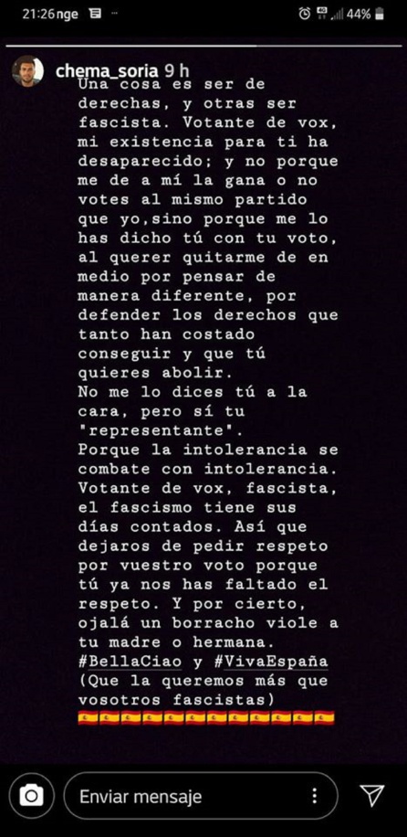'historia' del Instagram del concejal dimitido 'historia' del Instagram del concejal dimitido