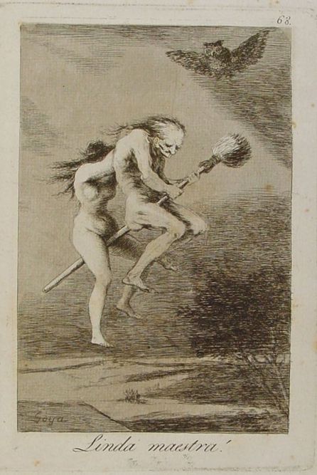 Grabado de Francisco de Goya de la serie 'Los Caprichos' sobre el tema de la brujería titulado 'Linda maestra'. Grabado de Francisco de Goya de la serie 'Los Caprichos' sobre el tema de la brujería titulado 'Linda maestra'.