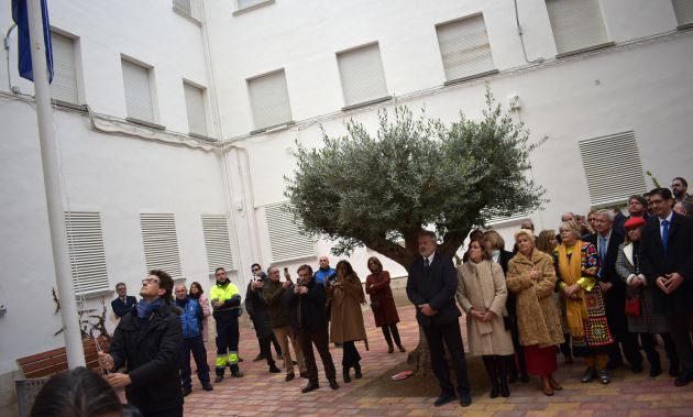 Durante la izada de la bandera, autoridades junto al olivo que donó la familia de Manuel Marín para el flamante Parque Durante la izada de la bandera, autoridades junto al olivo que donó la familia de Manuel Marín para el flamante Parque