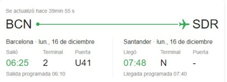 El nuevo horario del vuelo Barcelona-Santander. El nuevo horario del vuelo Barcelona-Santander.