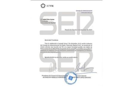 Carta enviada por el consejo de administración de Telemadrid al Gobierno de Isabel Díaz Ayuso el 4 de diciembre. Carta enviada por el consejo de administración de Telemadrid al Gobierno de Isabel Díaz Ayuso el 4 de diciembre.