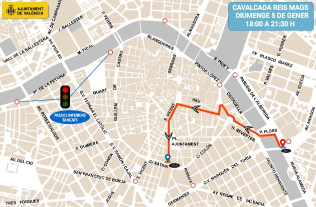 Recorrido de la Cabalgata de Reyes Magos del 2020 València Recorrido de la Cabalgata de Reyes Magos del 2020 València