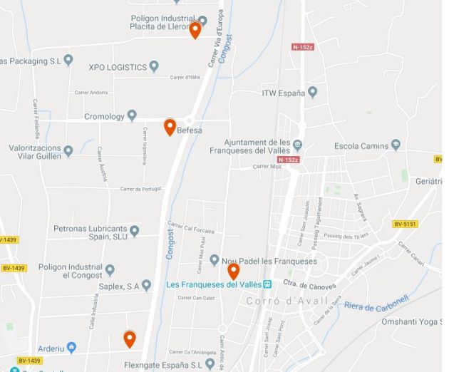 Mapa de les empreses del riu Congost Mapa de les empreses del riu Congost