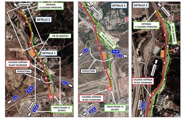 Desvíos previstos por el corte de la M-607 en su enlace con la M-40 Desvíos previstos por el corte de la M-607 en su enlace con la M-40