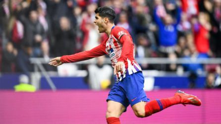Álvaro Morata, al marcar uno de sus primeros goles como atlético Álvaro Morata, al marcar uno de sus primeros goles como atlético