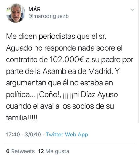 Captura de pantalla de otro tuit contra Ignacio Aguado. Captura de pantalla de otro tuit contra Ignacio Aguado.