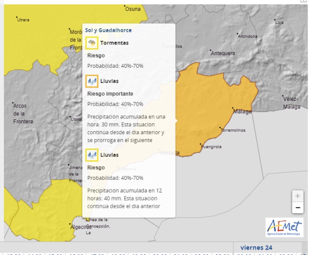 Aviso de riesgo importante por lluvias en málaga para este jueves. Aviso de riesgo importante por lluvias en málaga para este jueves.