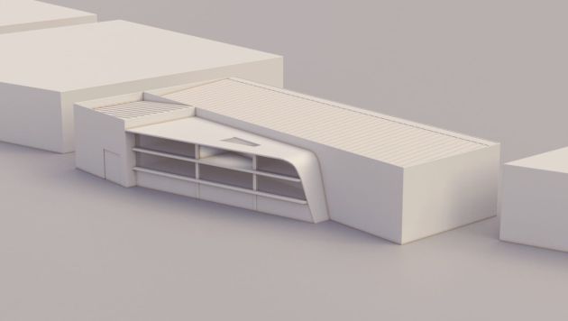 Detalle de la maqueta del proyecto de nave industrial de Cortec en Rabanales 21 Detalle de la maqueta del proyecto de nave industrial de Cortec en Rabanales 21