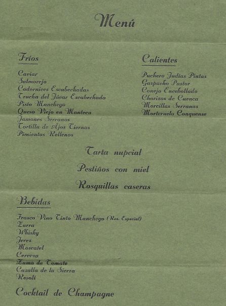 Menú de la boda de Perales. Menú de la boda de Perales.