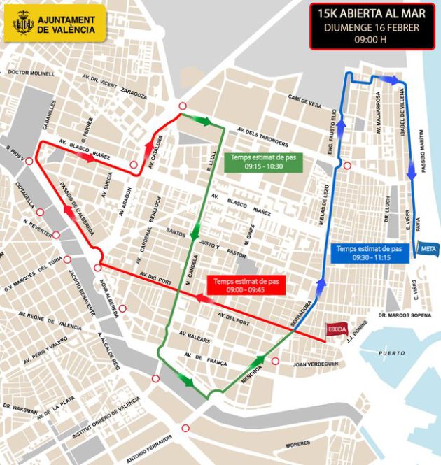 Cortes de tráfico en València durante la 15k Abierta al Mar Cortes de tráfico en València durante la 15k Abierta al Mar