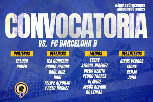 Convocatoria del Hércules en el partido ante el Barça B Convocatoria del Hércules en el partido ante el Barça B