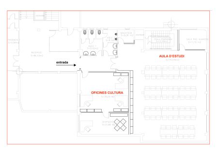 Plano de las nuevas oficinas y sala de estudio, en la segunda planta de la Casa de Cultura de Dénia. Plano de las nuevas oficinas y sala de estudio, en la segunda planta de la Casa de Cultura de Dénia.