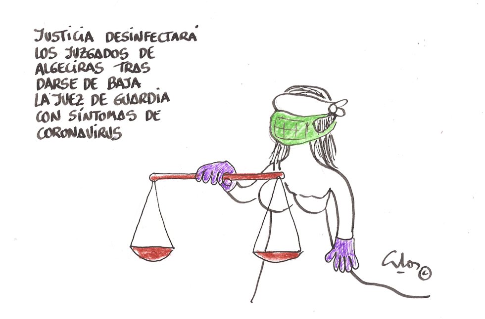 La viñeta de Villanueva, el virus en los juzgados de Algeciras. La viñeta de Villanueva, el virus en los juzgados de Algeciras.