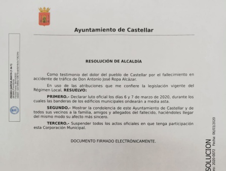 Resolución dictada por la alcaldía tras el acuerdo de la corporación Resolución dictada por la alcaldía tras el acuerdo de la corporación