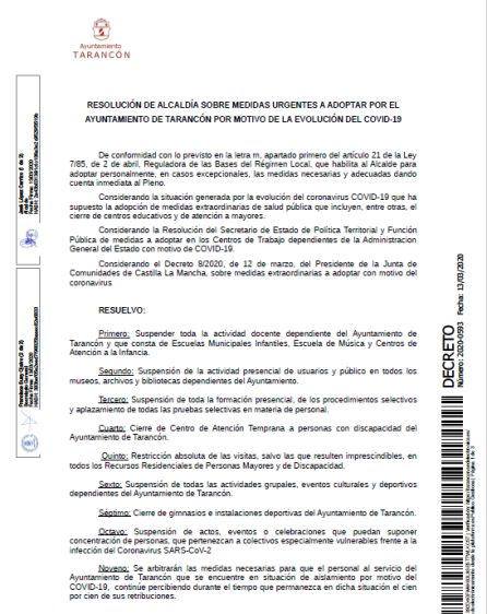 Resolución de medidas urgentes Resolución de medidas urgentes