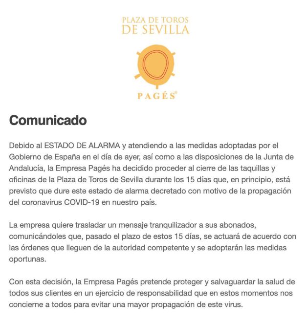 Comunicado oficial de la empresa, compartido a través de sus redes sociales Comunicado oficial de la empresa, compartido a través de sus redes sociales