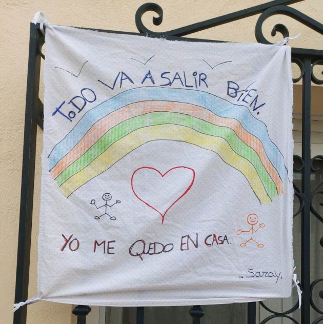 Uno de los carteles colgados por niños y niñas de Benamaurel (Granada) en sus balcones para insuflar esperanza ante el avance del coronavirus Uno de los carteles colgados por niños y niñas de Benamaurel (Granada) en sus balcones para insuflar esperanza ante el avance del coronavirus