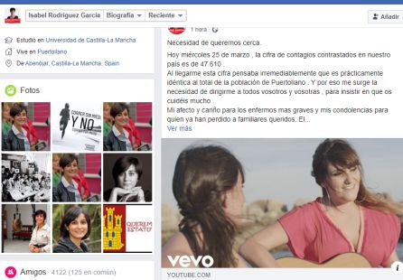 Publicación en la cuenta personal de Isabel Rodríguez en Facebook Publicación en la cuenta personal de Isabel Rodríguez en Facebook