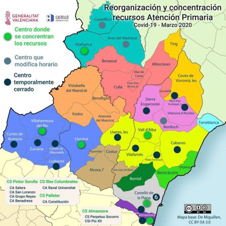 Mapa de centros de atención primeria tras la rerganización y concentración de recursos Mapa de centros de atención primeria tras la rerganización y concentración de recursos