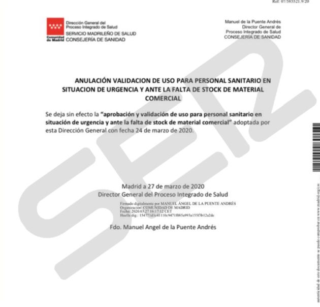 La Consejería de Sanidad anula su propia autorización para la utilización de las protecciones impresas en 3D La Consejería de Sanidad anula su propia autorización para la utilización de las protecciones impresas en 3D