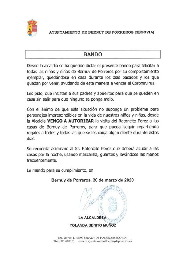 Bando del Ayuntamiento de Bernuy de Porreros Bando del Ayuntamiento de Bernuy de Porreros