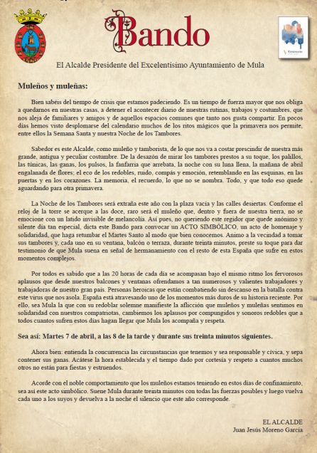 Bando 2.019 con motivo del estado de alarma Bando 2.019 con motivo del estado de alarma