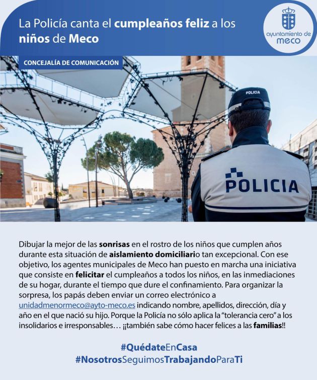 La Policía Local de Meco felicita el cumpleaños a los niños y niñas del municipio La Policía Local de Meco felicita el cumpleaños a los niños y niñas del municipio