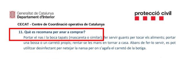 Protecció Civil recomana utilitzar mascareta per anar a comprar Protecció Civil recomana utilitzar mascareta per anar a comprar