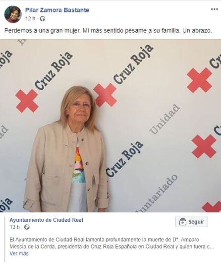 Pilar Zamora traslada sus condolencias a la familia Pilar Zamora traslada sus condolencias a la familia