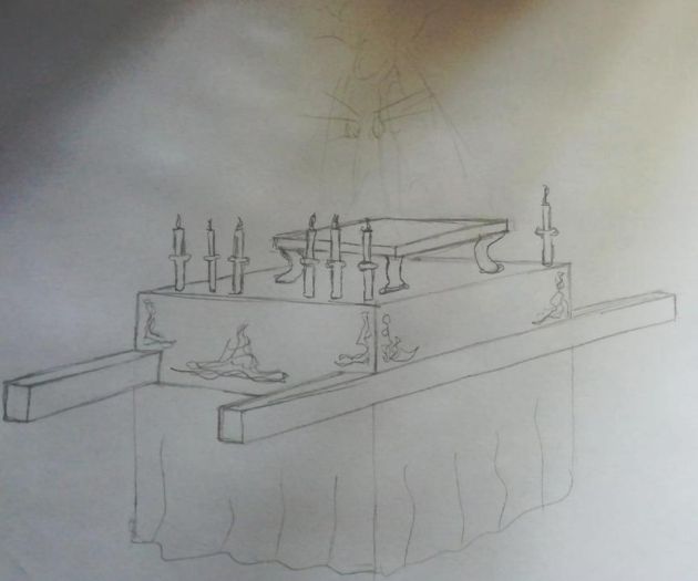 Boceto de las andas de la Cofradía del Confalón Boceto de las andas de la Cofradía del Confalón