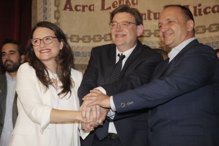 Mònica Oltra, Ximo Puig y Rubén Martínez Dalmau. Mònica Oltra, Ximo Puig y Rubén Martínez Dalmau.