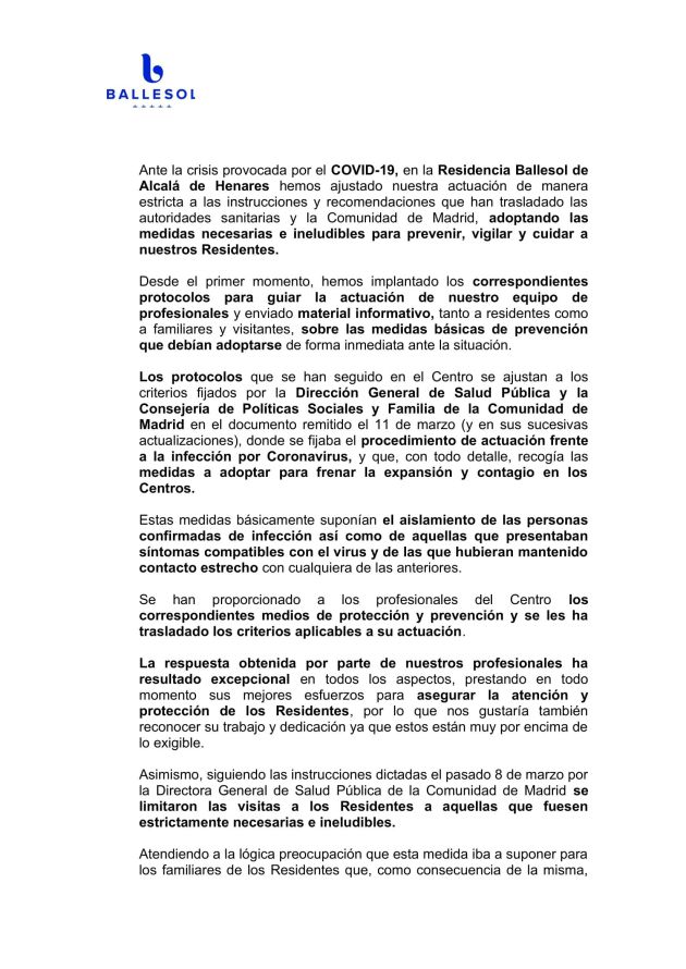 Comunicado de la residencia Ballesol (1) Comunicado de la residencia Ballesol (1)