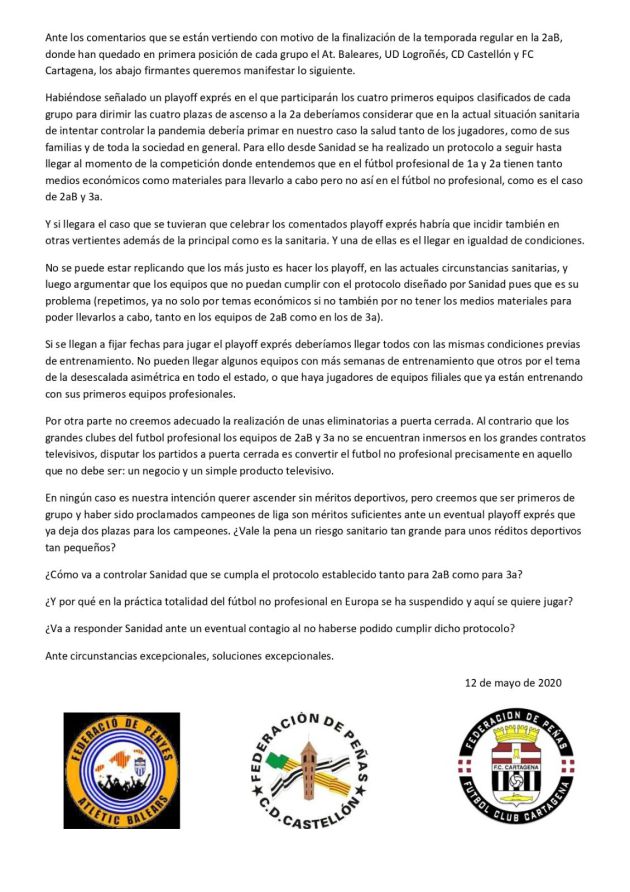 Comunicado con junto de las tres federaciones Comunicado con junto de las tres federaciones